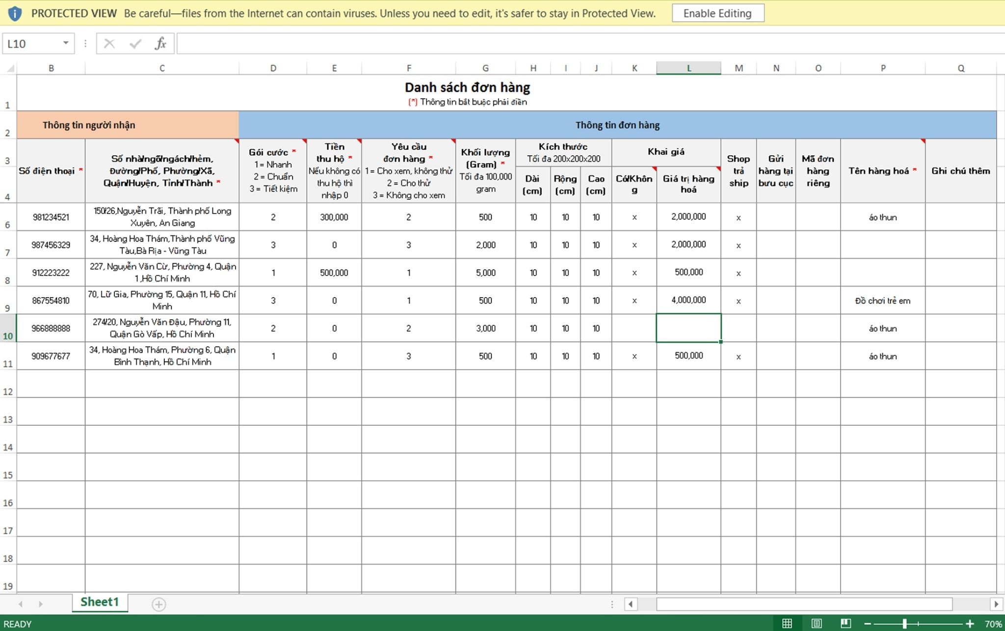 Hướng dẫn sử dụng tính năng Lên đơn Excel mới