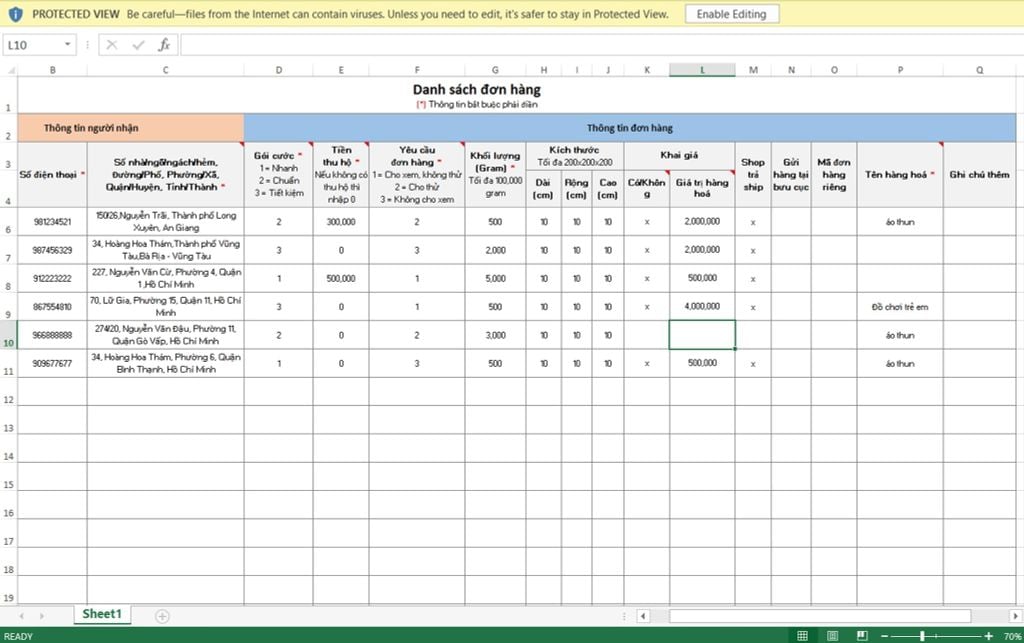 Hướng dẫn sử dụng tính năng Lên đơn Excel mới