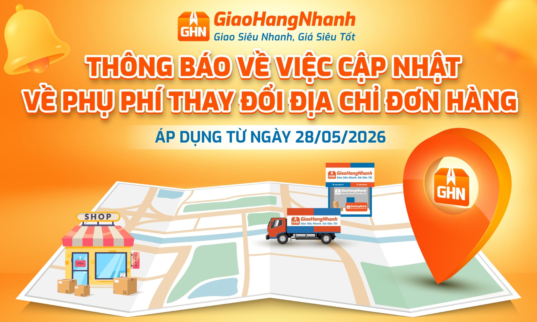 THÔNG BÁO CẬP NHẬT VỀ PHỤ PHÍ THAY ĐỔI ĐỊA CHỈ ĐƠN HÀNG ÁP DỤNG TỪ NGÀY 28/05/2026