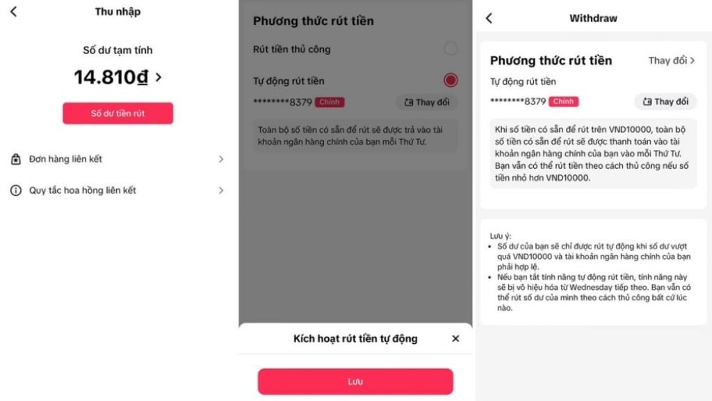 Rút tiền quy đổi từ bông hồng TikTok về tài khoản ngân hàng