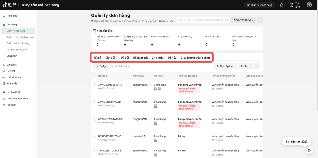 Bước kiểm tra trạng thái đơn trong cách theo dõi đơn hàng TikTok Shop