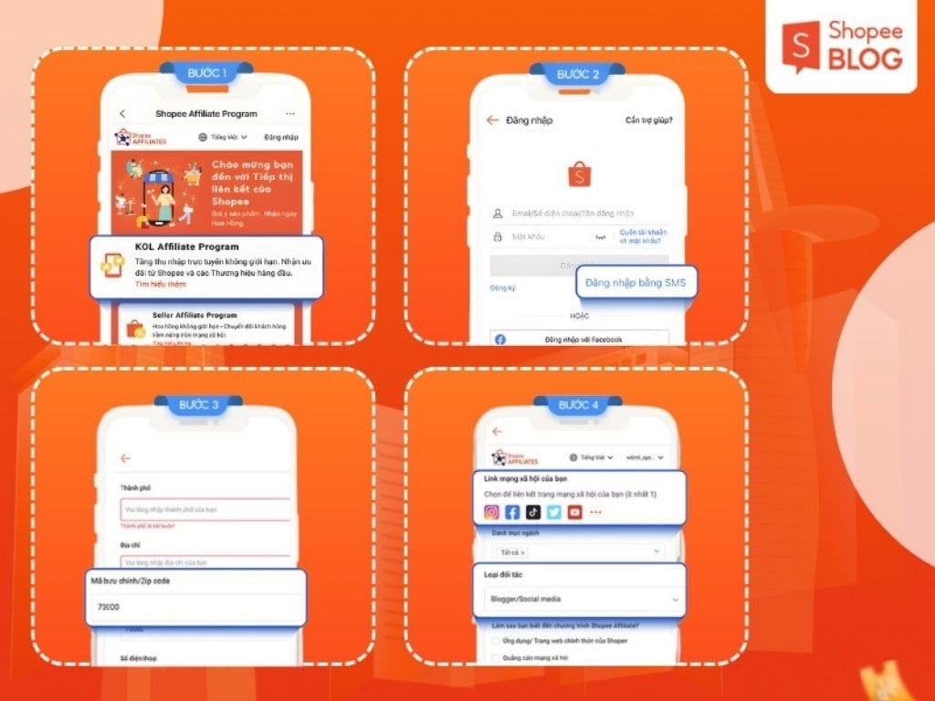 Đăng ký làm tiếp thị liên kết Shopee trên điện thoại