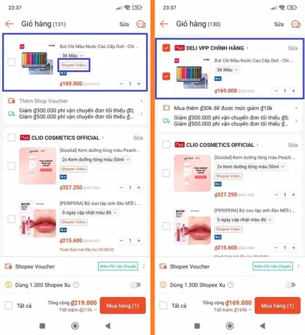 Phân biệt sản phẩm có gắn tag shopee live và shopee video