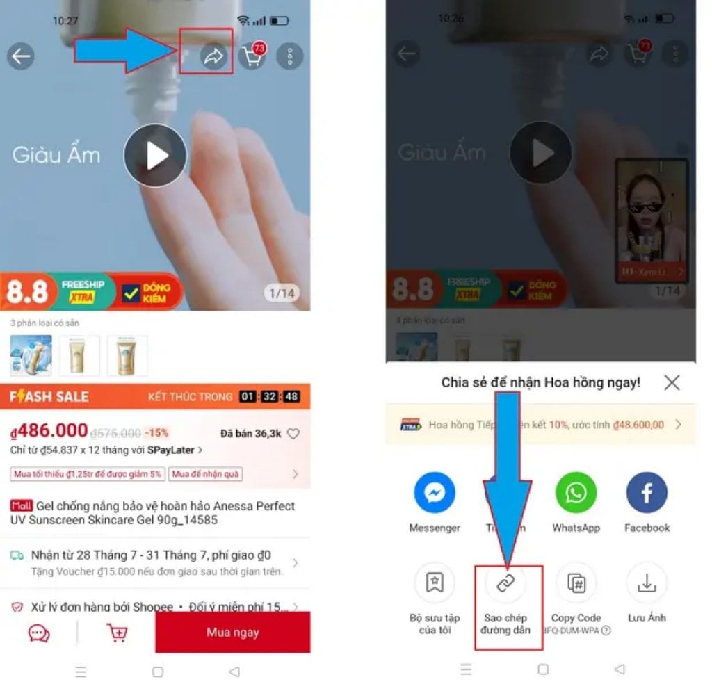 Sao chép link sản phẩm muốn gắn tag