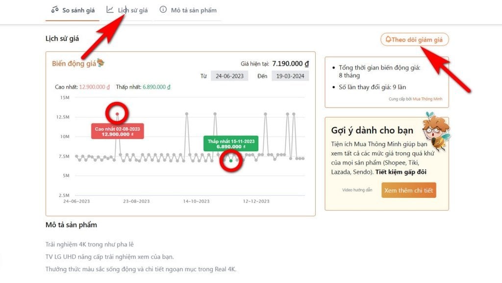 Tra lịch sử giá Shopee