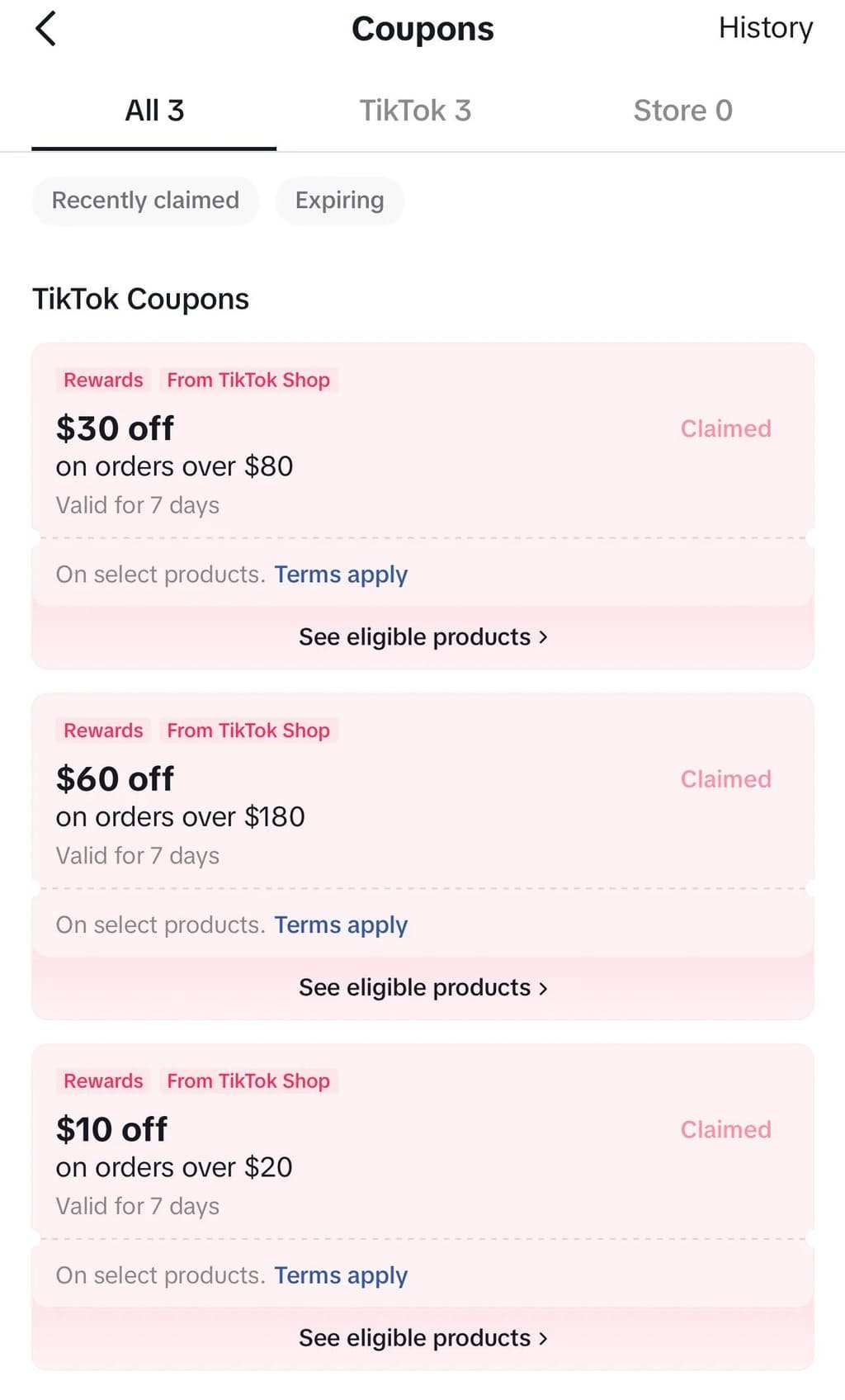 Cách lấy mã voucher TikTok Shop tại mục Coupons