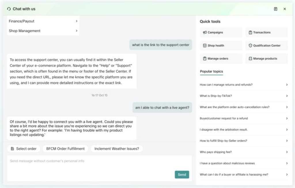 Liên hệ tổng đài hỗ trợ TikTok Shop trong Help Center