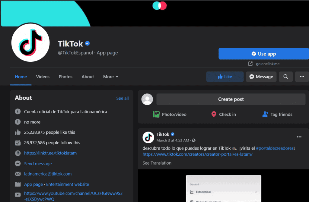 Tìm kiếm hotline TikTok Shop hỗ trợ tại Fanpage chính thức của TikTok
