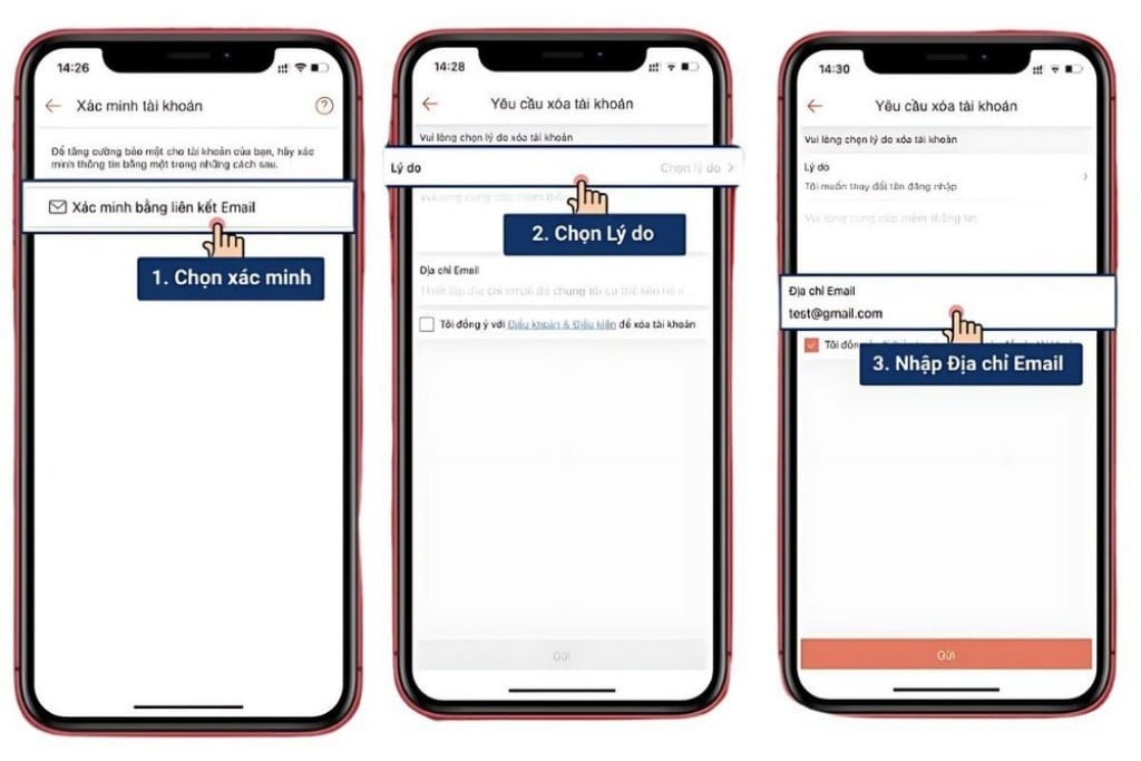 Giao diện chọn lý do hủy tài khoản Shopee