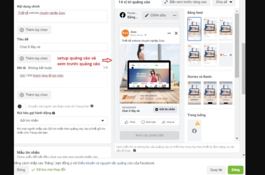 Thiết lập nội dung Messenger Ads