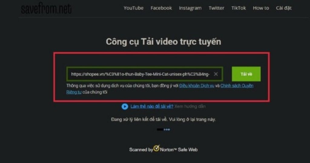 Dán đường link sản phẩm vào website online để tải video Shopee
