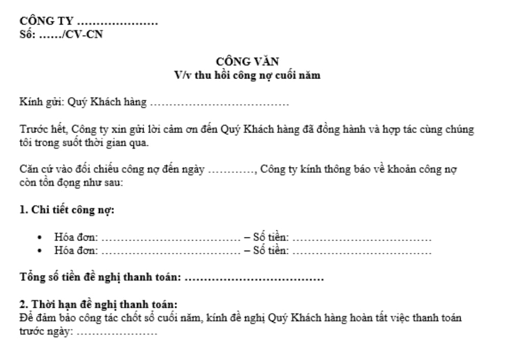 Mẫu thông báo công nợ cho khách hàng