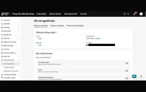 Giao diện Tiktok Shop Seller Center