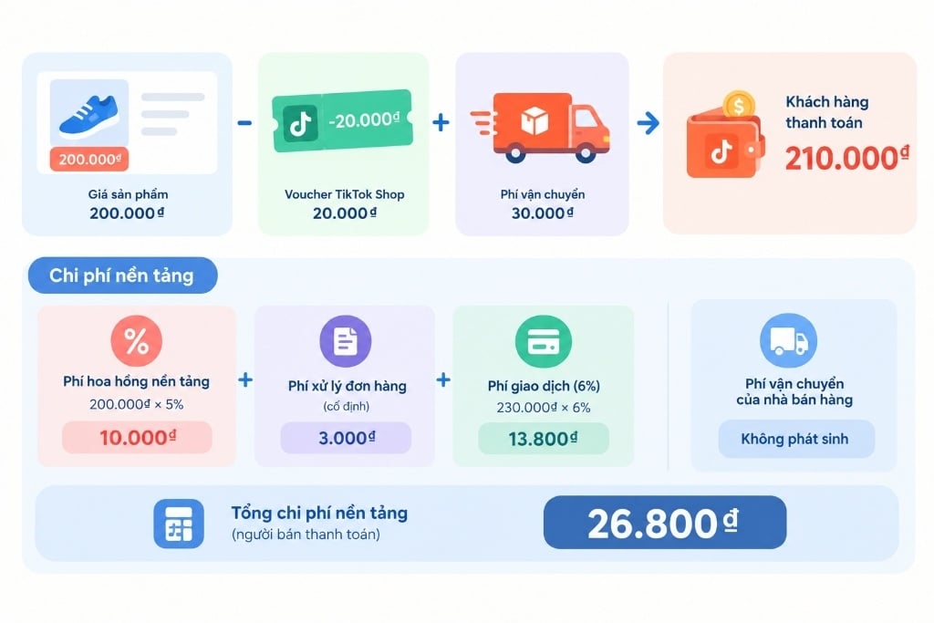 Ví dụ minh họa tính chi phí sàn TikTok là bao nhiêu