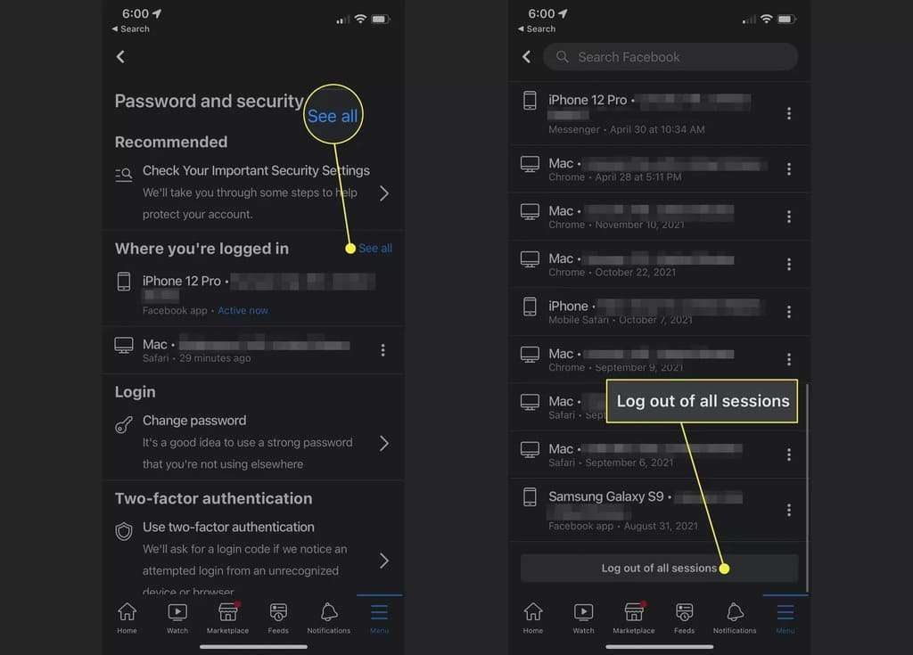 Hướng dẫn cách đăng xuất các thiết bị đang đăng nhập Facebook trên app