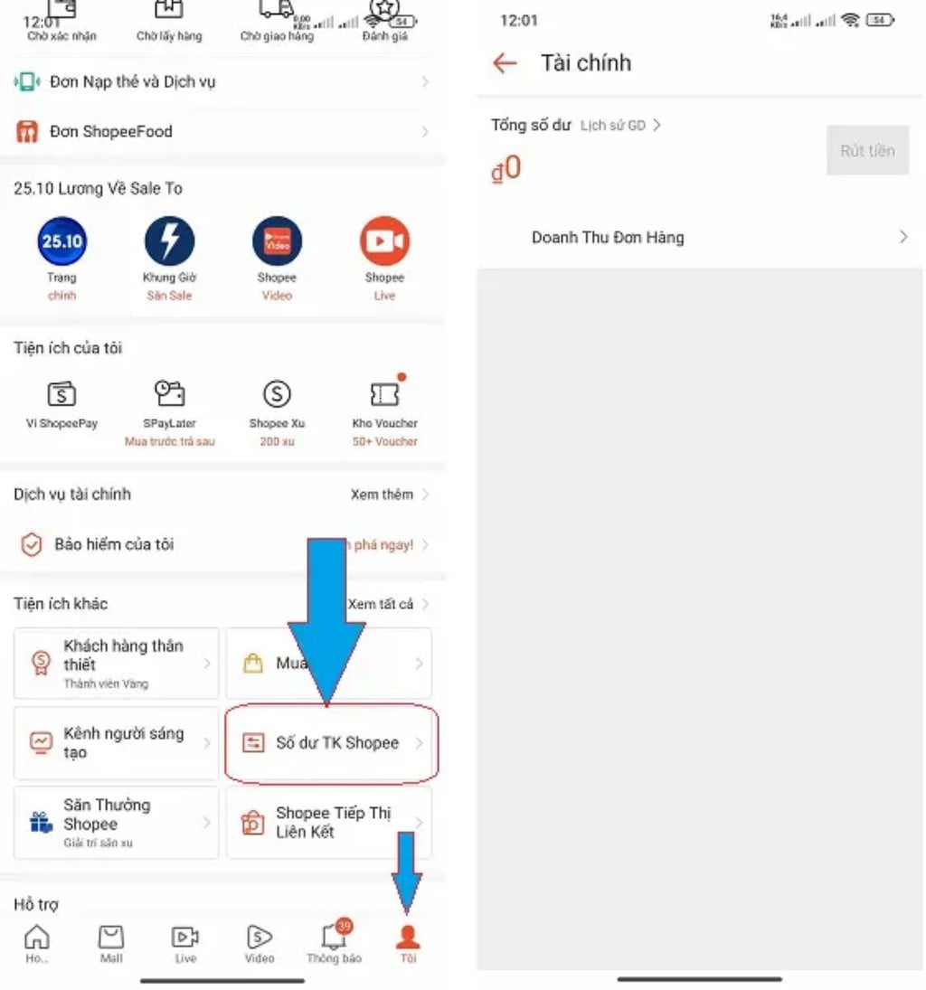 Kiểm tra số dư ví Shopee