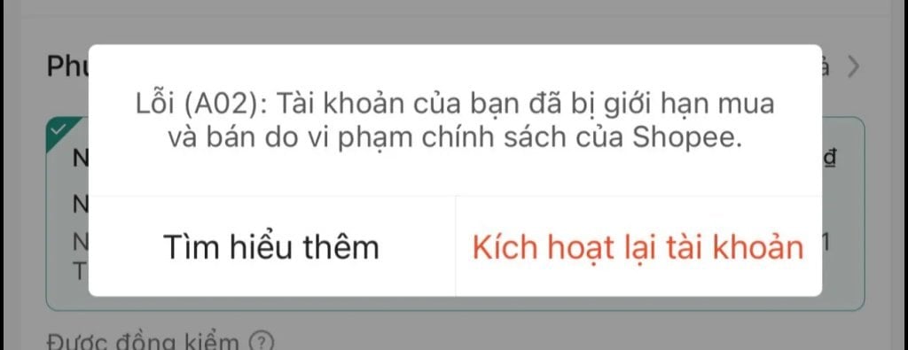 Định nghĩa lỗi A02 Shopee là gì