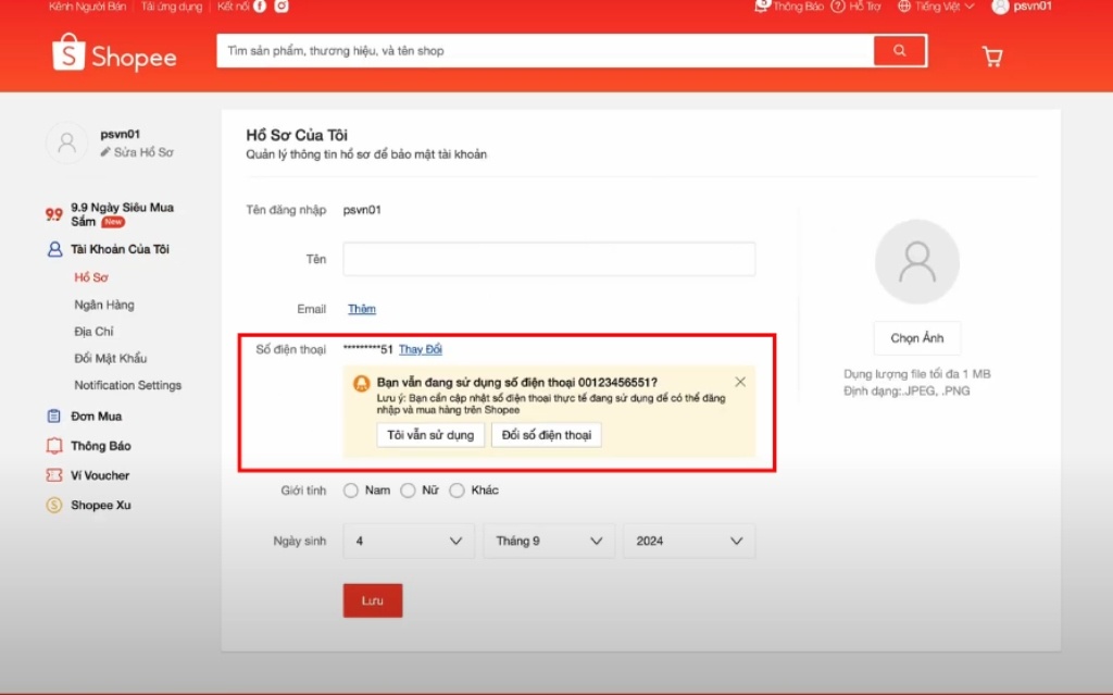 Xác thực thông tin tài khoản Shopee để tránh bị lỗi M01