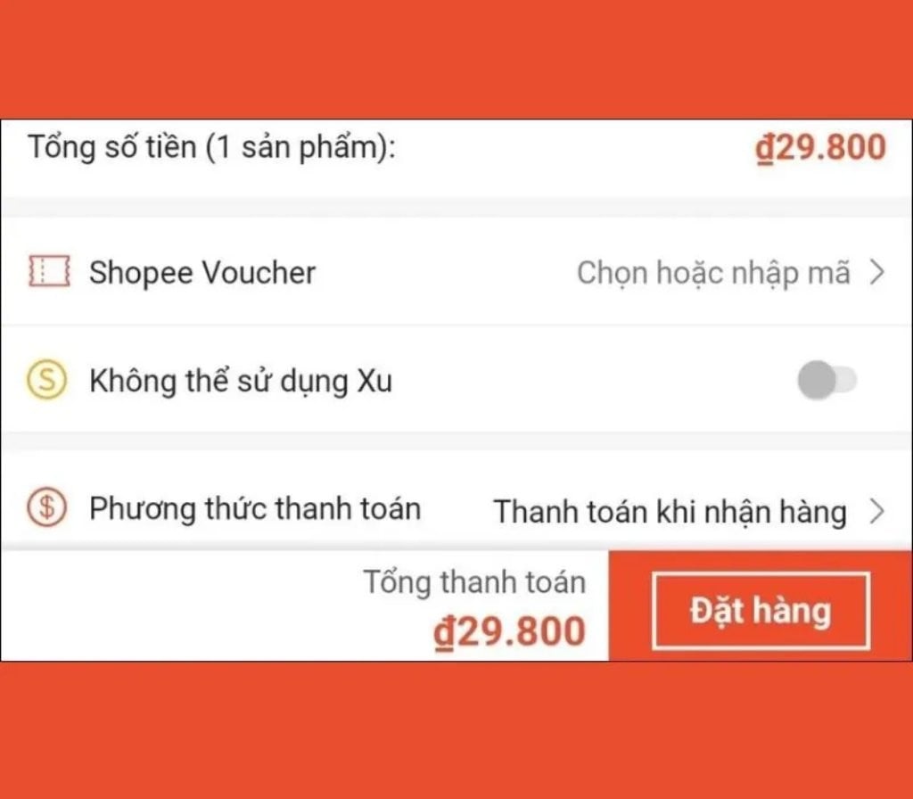 Lỗi M04 Shopee xảy ra khi nhấn nút Đặt hàng
