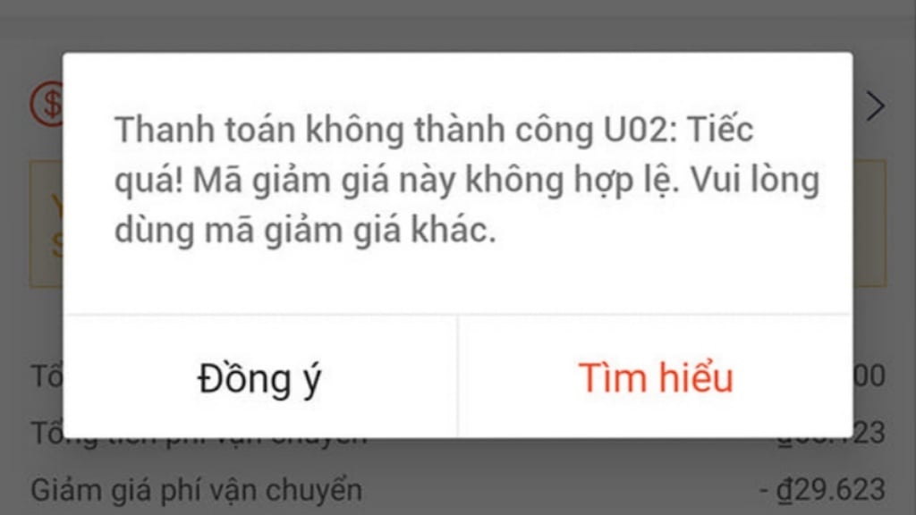 Lỗi Shopee U02 cũng là một lỗi liên quan đến voucher