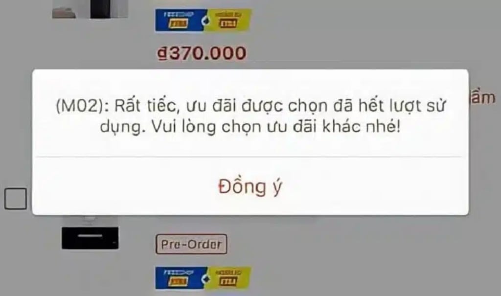 Thông báo lỗi M02 trên Shopee