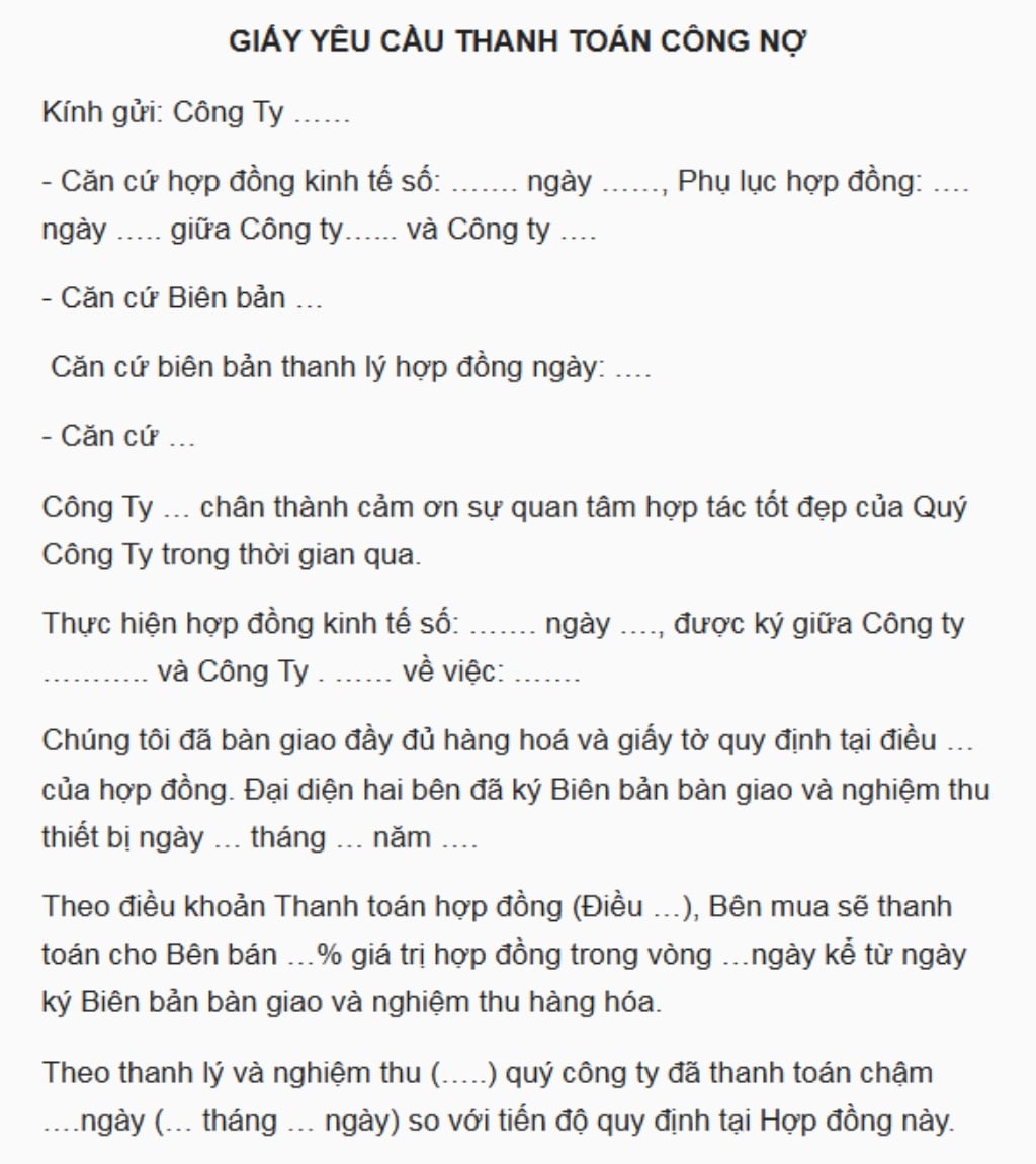 Mẫu thông báo lịch thanh toán