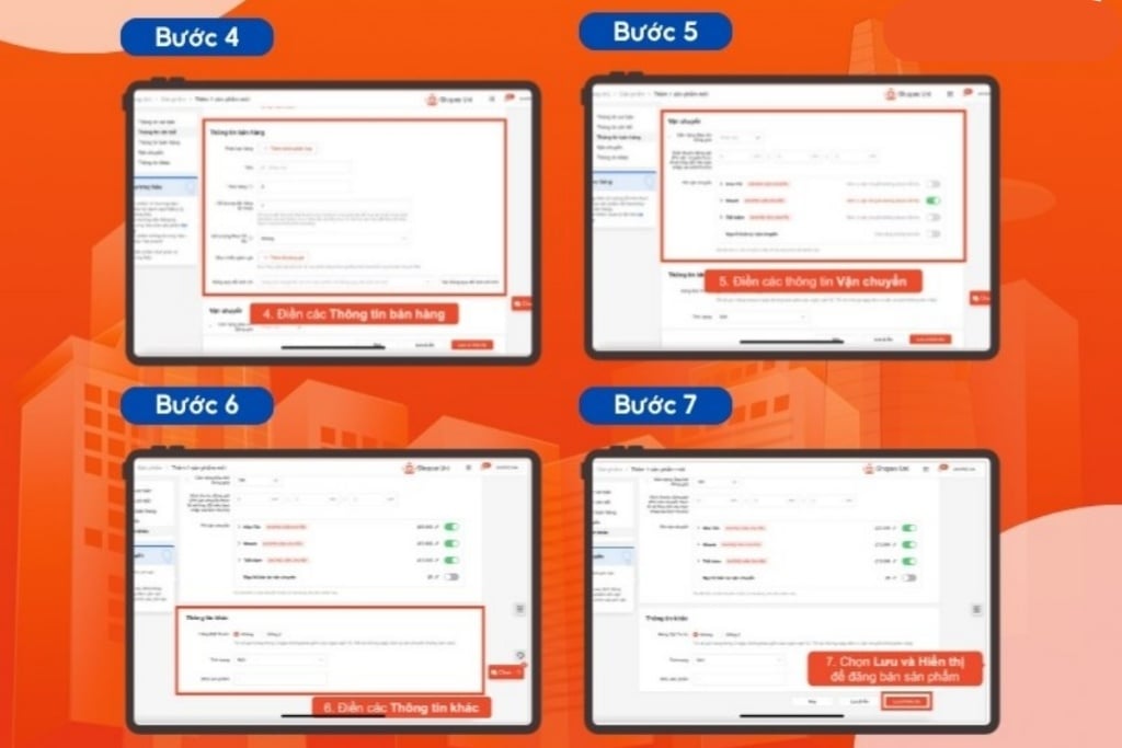 Cài đặt thông tin cần thiết để tiến hành bán sản phẩm trên Shopee