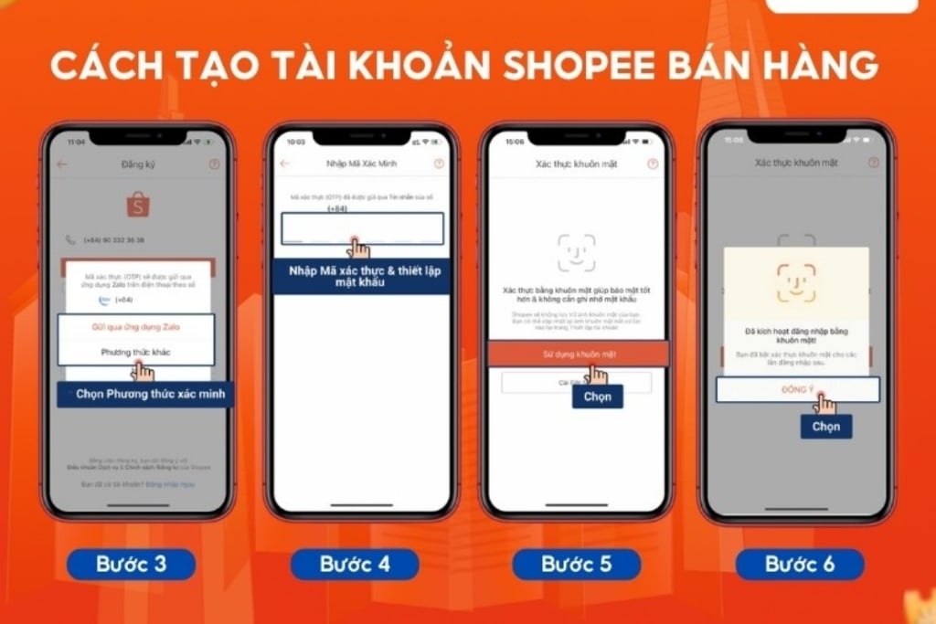 Nhập mã OTP và thiết lập tính năng đăng nhập Shopee