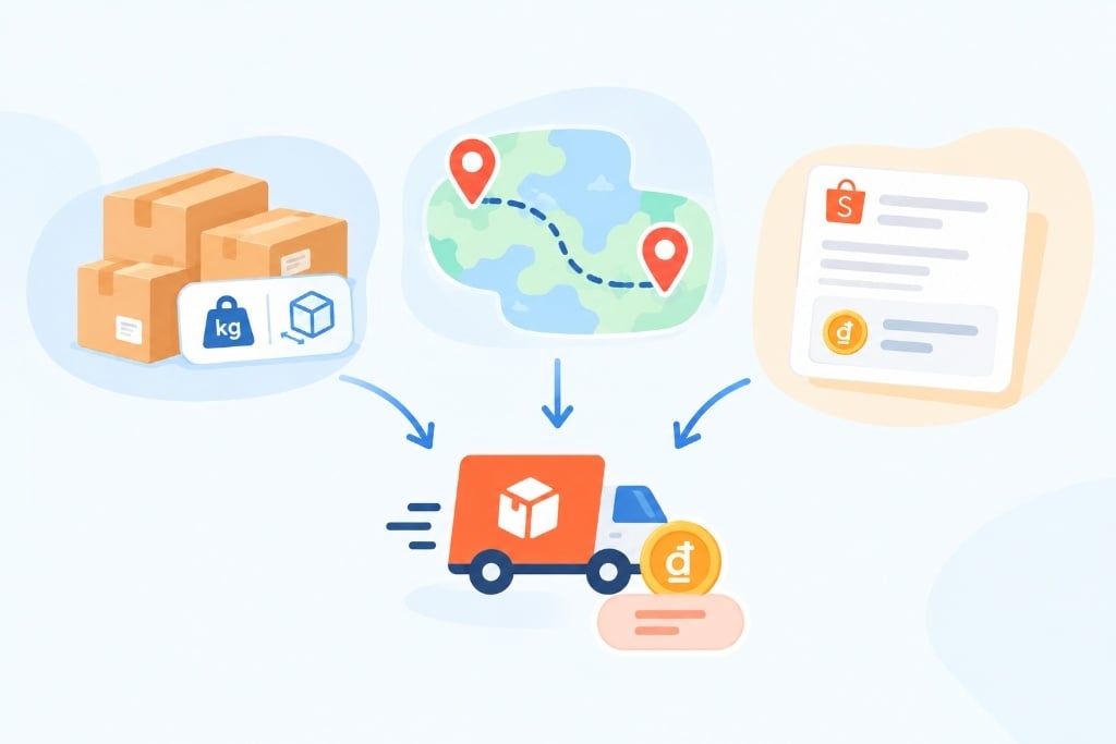 Phí vận chuyển Shopee được tính dựa vào ba yếu tố