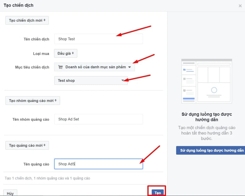 Cách chạy quảng cáo trên Facebook hiệu quả là mô tả chiến dịch chi tiết
