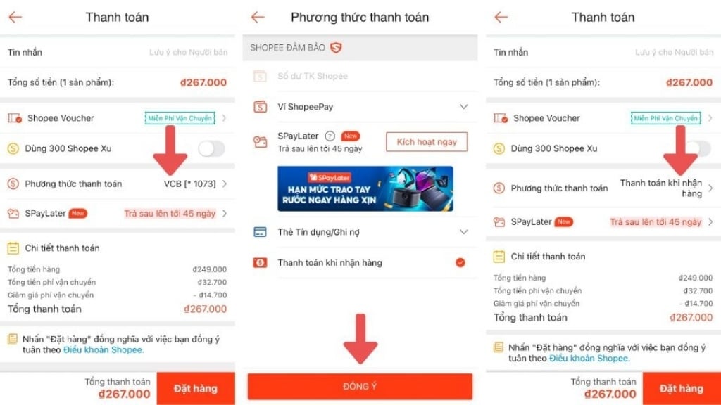 Các bước lựa chọn phương thức thanh toán trên Shopee