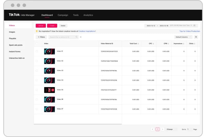 Thao tác tải mẫu quảng cáo lên Ad Template Library