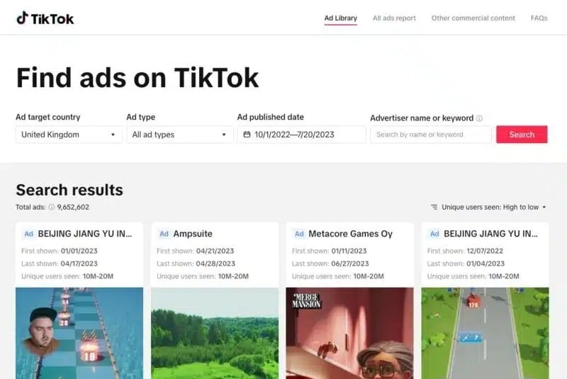 Hướng dẫn tìm kiếm quảng cáo theo từ khóa trong thư viện TikTok
