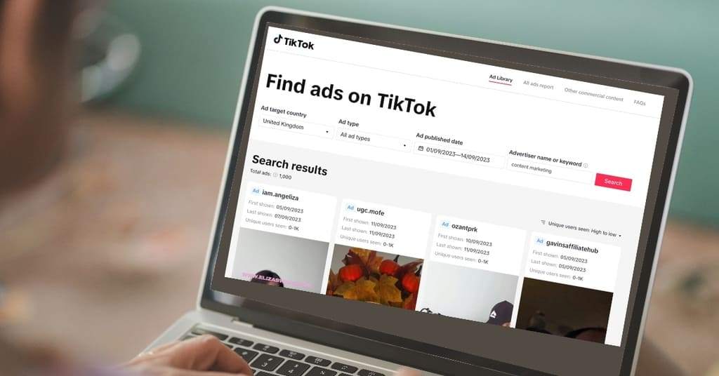 Công cụ Top Ads và CCL trong thư viện quảng cáo TikTok