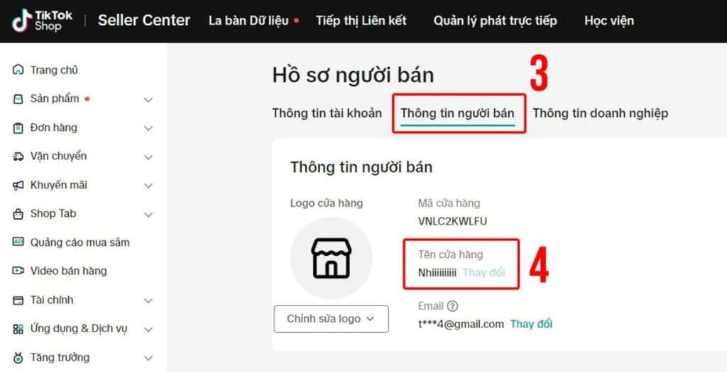 Thực hiện đổi tên TikTok Shop trên máy tính