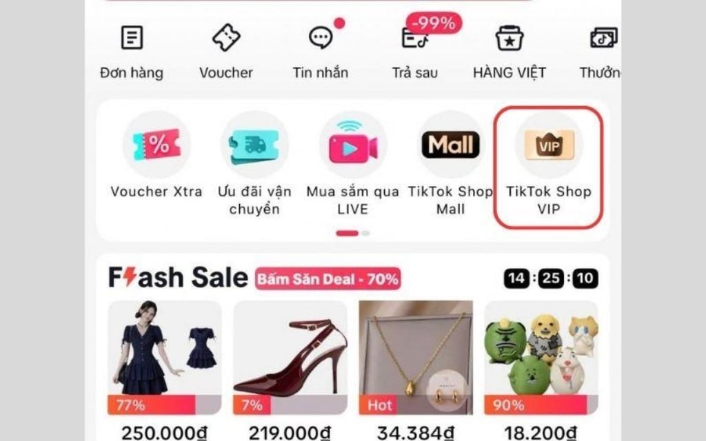 Tìm mục TikTok Shop VIP trên ứng dụng TikTok