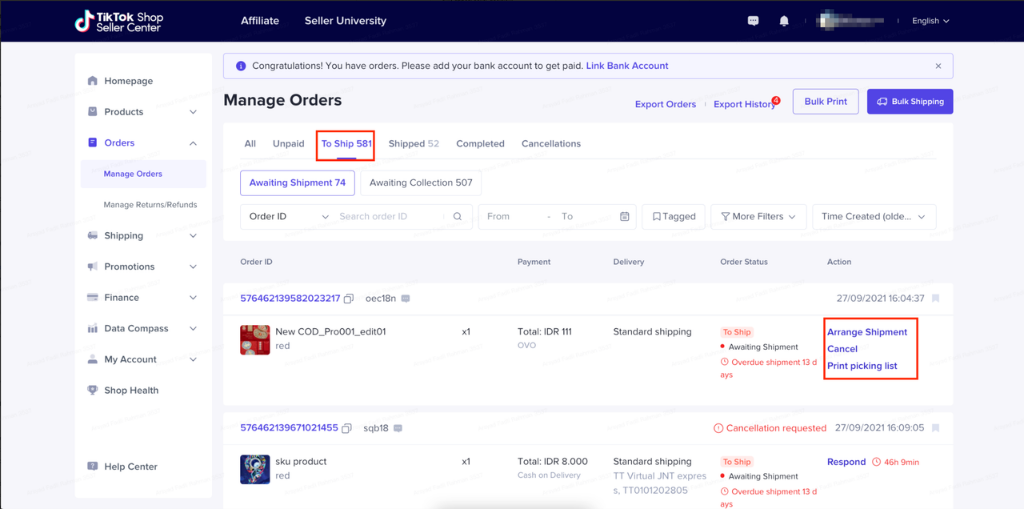 Tổng hợp những trạng thái đơn hàng TikTok Shop phổ biến