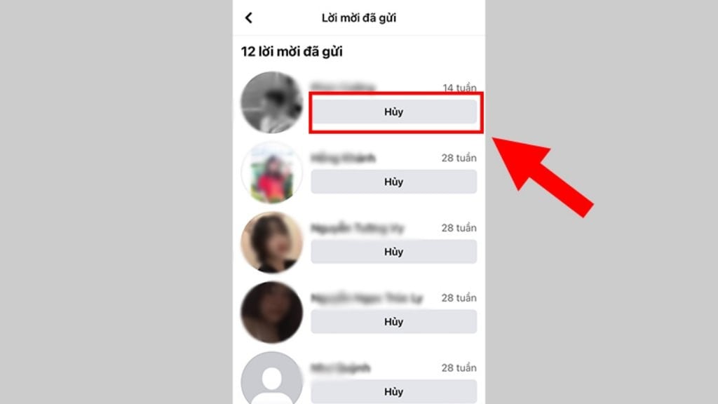 Nhấn nút Hủy để xóa lời mời kết bạn Facebook