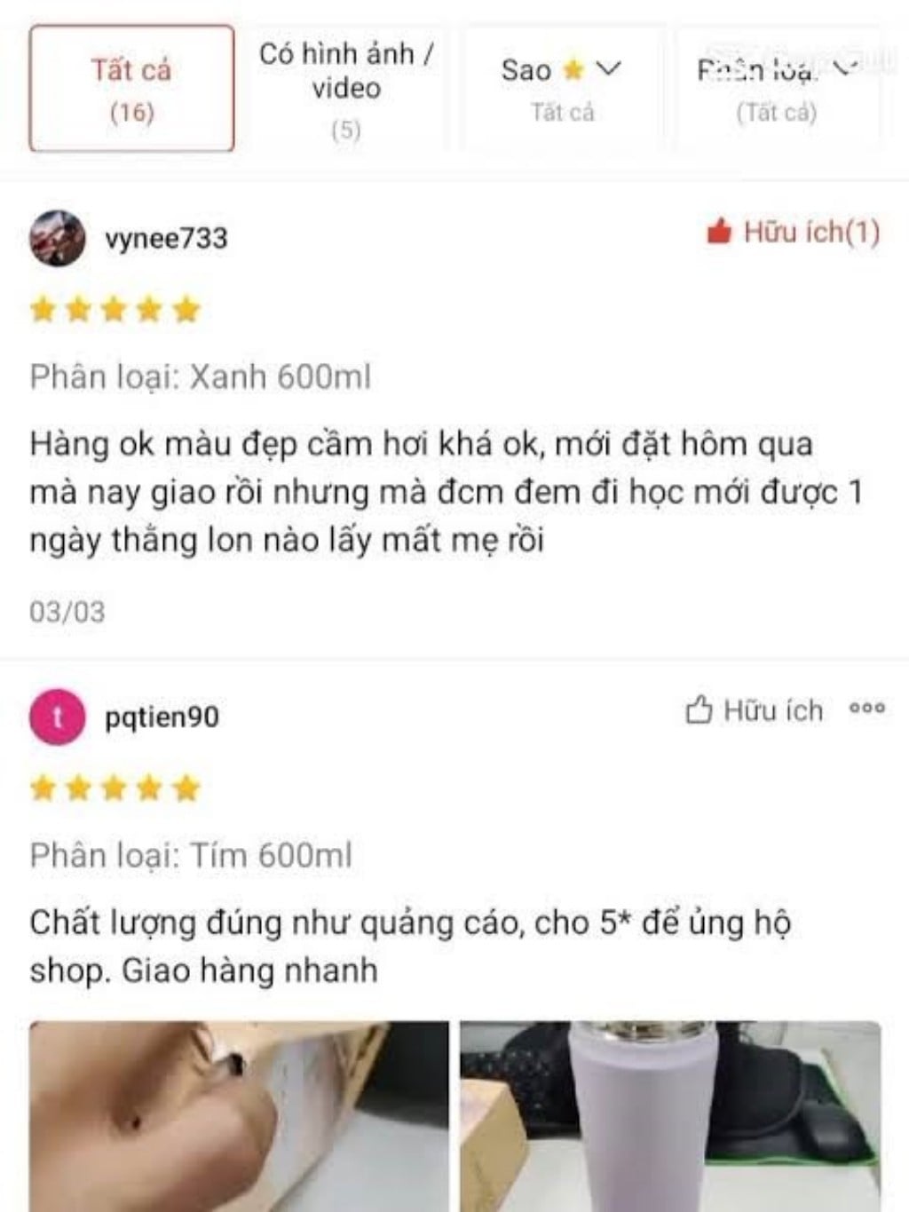 Mẫu đánh giá đồ gia dụng trên Shopee