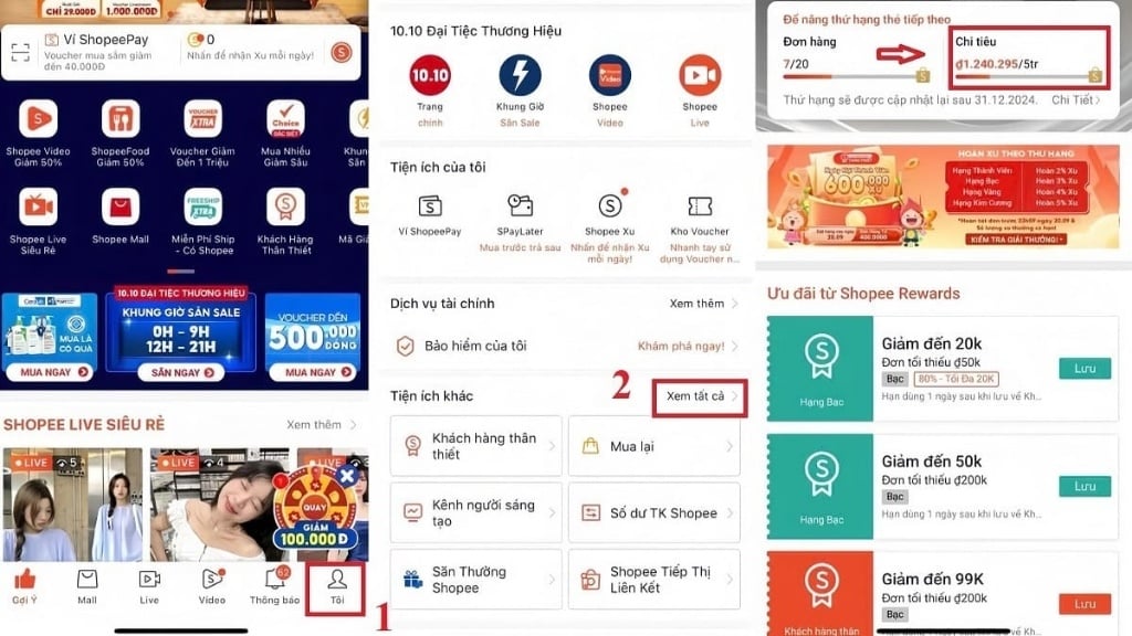 Người dùng cách xem số tiền đã mua trên Shopee bằng điện thoại