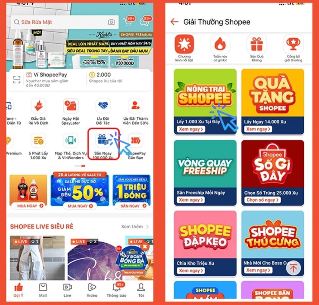 Dùng Shopee Xu tham gia trò chơi trên Shopee để đổi quà