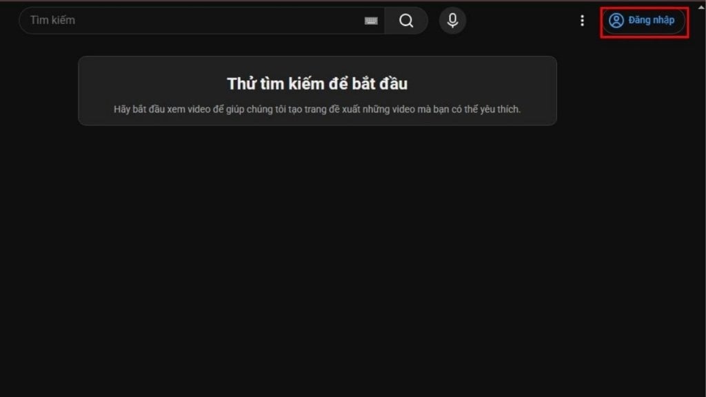 Nhấp vào nút Đăng nhập ở góc phải giao diện trang chủ YouTube