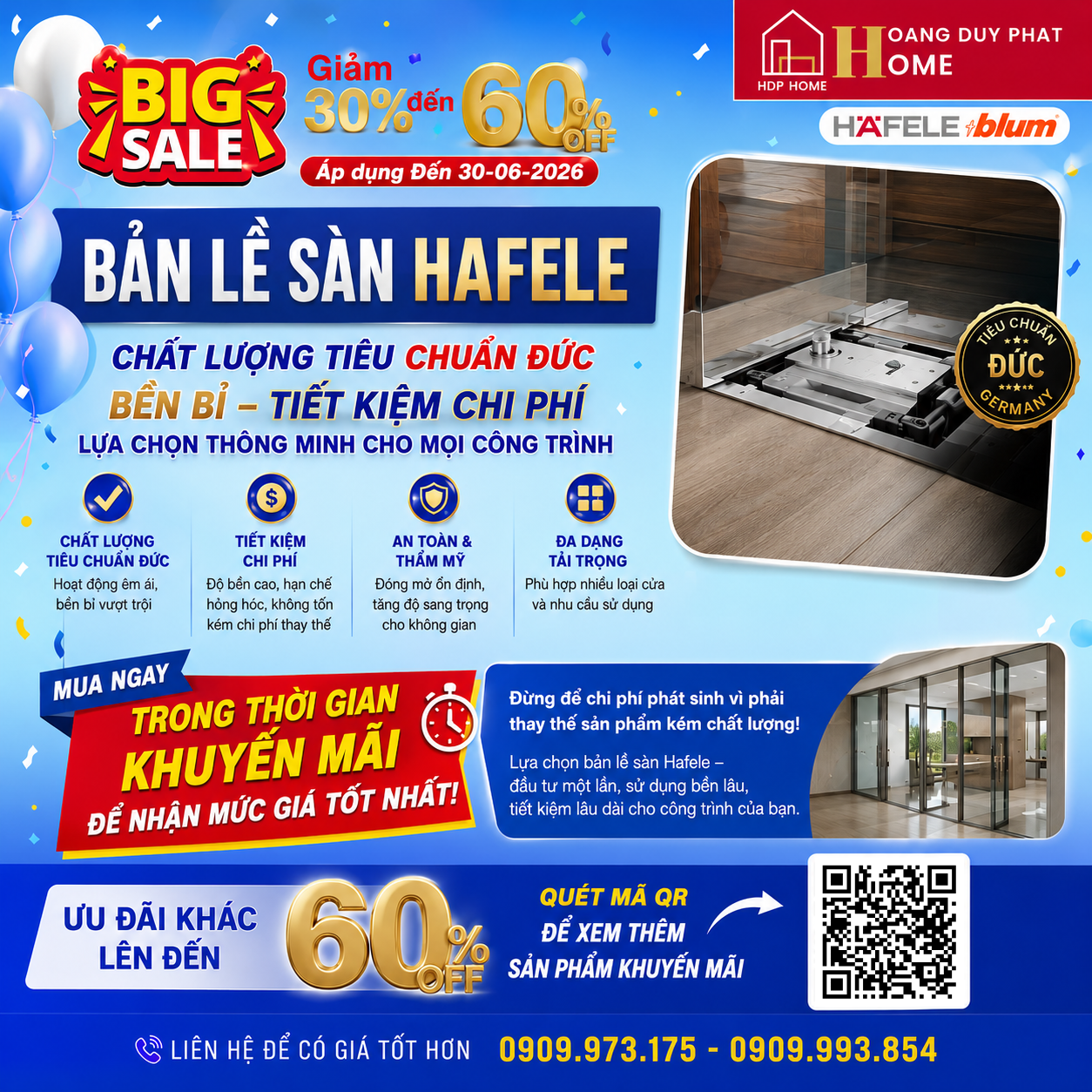 🎉🔥 BIG SALE  UP TO 60% – BẢN LỀ SÀN HAFELE CHÍNH HÃNG 🔥🎉