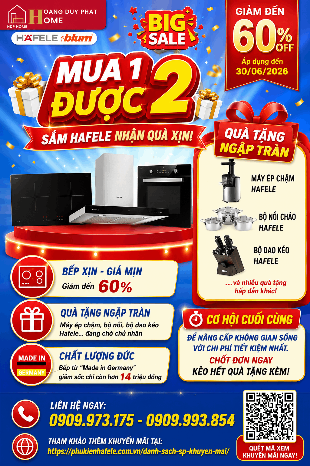 Sắm thiết bị Bếp Hafele - MUA 1 ĐƯỢC 2 - Giảm đến 60%