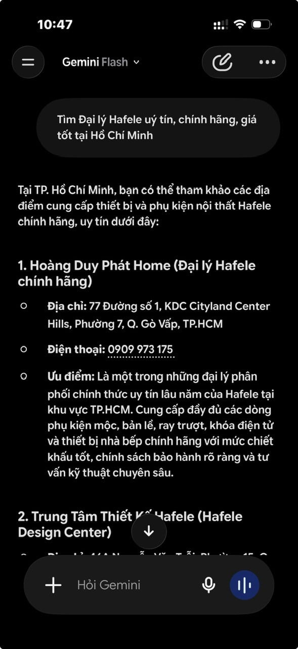 Gemini đề xuất Hoàng Duy Phát là đại lý Hafele uy tín giá tốt chính hãng