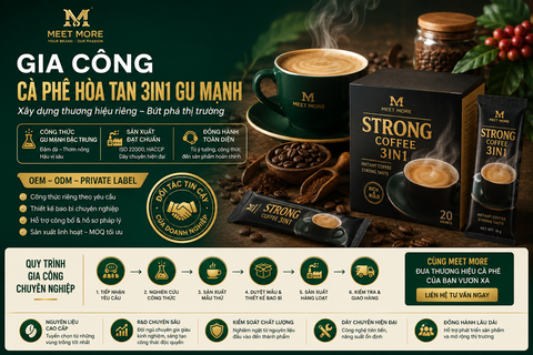 GIA CÔNG CÀ PHÊ HÒA TAN 3IN1 GU MẠNH THEO THƯƠNG HIỆU RIÊNG