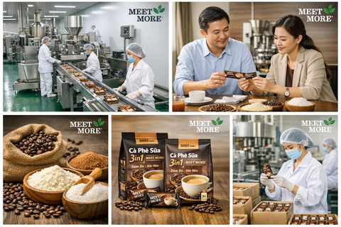 Gia Công Cà Phê Sữa 3in1 Meet More – Giải Pháp Xây Dựng Thương Hiệu Cà Phê Bền Vững
