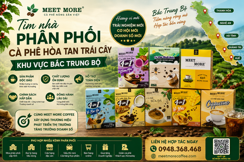 TÌM NHÀ PHÂN PHỐI CÀ PHÊ HÒA TAN TRÁI CÂY KHU VỰC BẮC TRUNG BỘ – CƠ HỘI HỢP TÁC CÙNG MEET MORE COFFEE