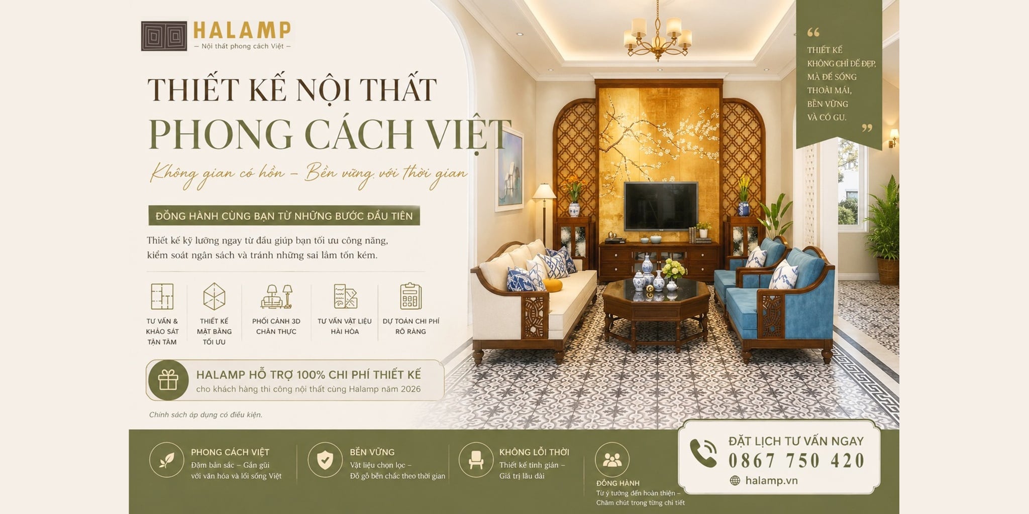 THIẾT KẾ NỘI THẤT PHONG CÁCH VIỆT CÙNG HALAMP