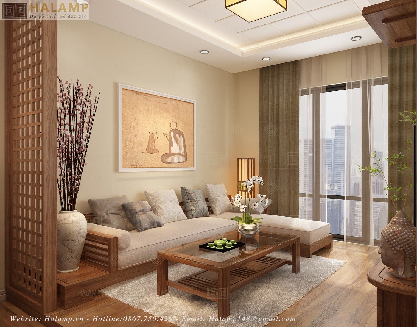 Thiết kế nội thất phòng khách phong cách Thiền Trà